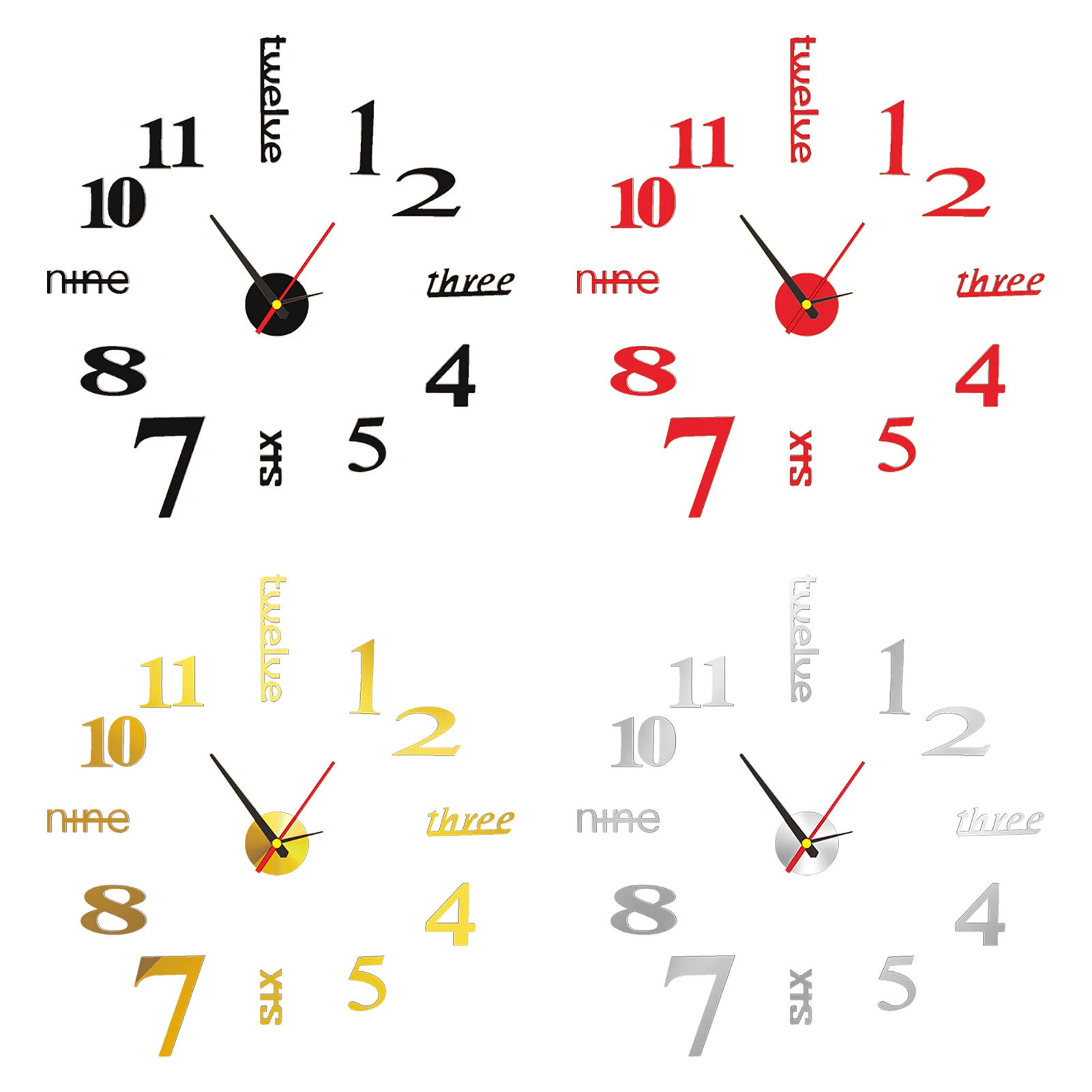 3D Настенные часы Бескаркасные DIY Настенные Часы Модные Цифровые 3D Акриловые Настенные Часы Декор Наклейка DIY Набор часов для художественного декора Изображение 3