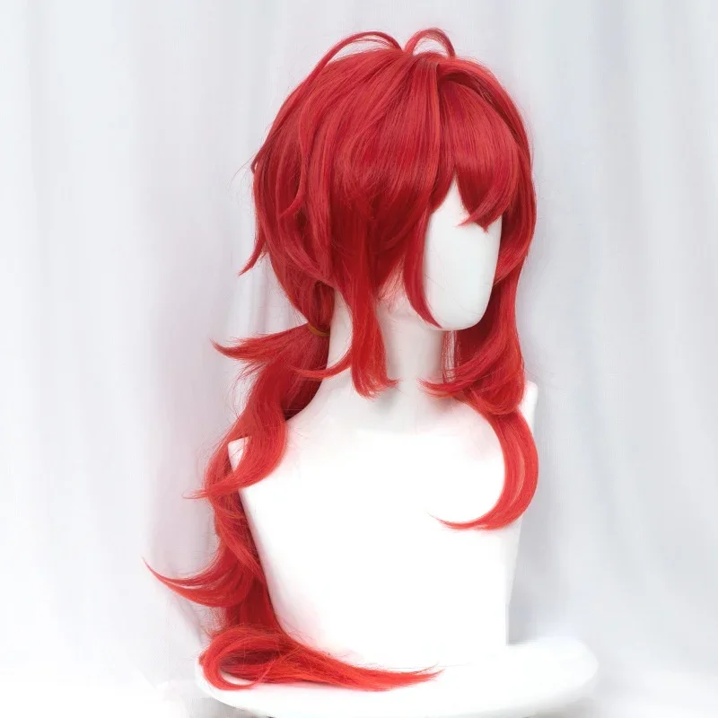 Genshin Impact Diluc Косплей 60 см Длинный Красный парик Косплей Аниме Косплей Парики Термостойкие синтетические парики Хэллоуин Изображение 3