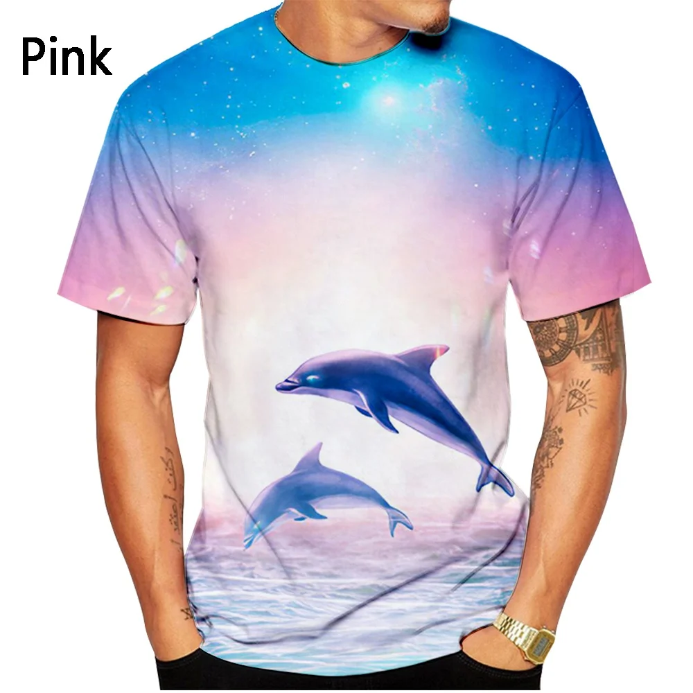 Новая модная футболка с 3D принтом мультяшного дельфина для мужчин/женщин Изображение 3