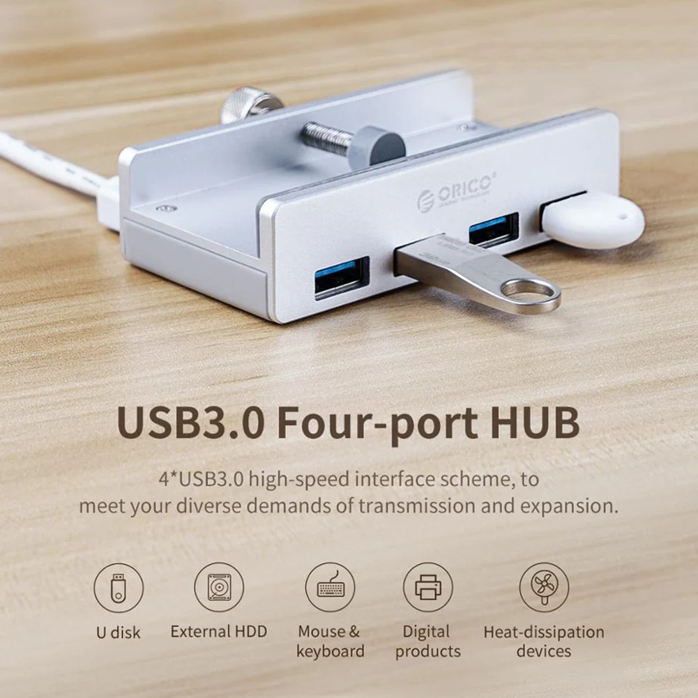 Металлический зажим для задней панели корпуса ORICO MH4PU-P USB3.0 с 4 портами концентратора для ноутбука Изображение 3