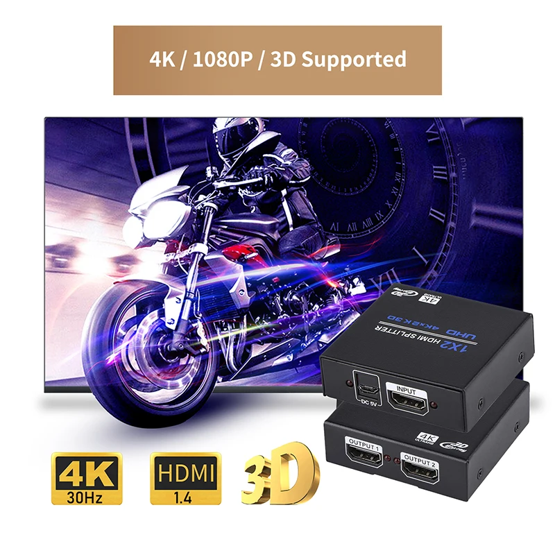 4K HDMI Разветвитель 1X2 1X4 HDMI 4K Разветвитель 1 вход 2 выхода Одновременно 2160P HDMI 1.4 Разветвитель для двух мониторов HDCP 1.4 4K 30Hz Изображение 4