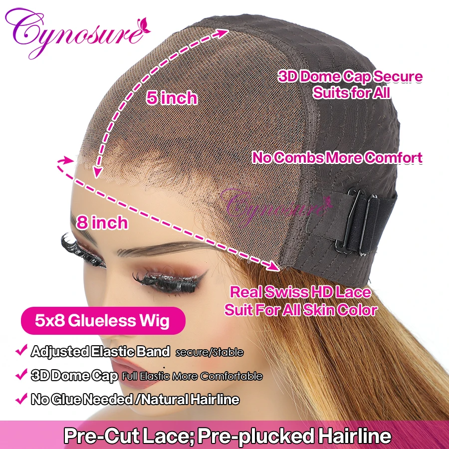 Бесклеевой парик Cynosure Hair из человеческих волос, готовый к носке, предварительно выщипанный прямой парик с подсветкой, 8X5 HD кружевных париков спереди, предварительно обрезанный шнурок Изображение 4