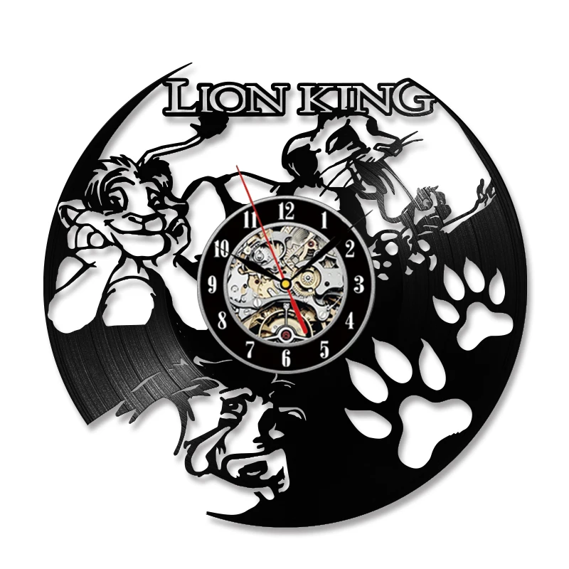 Домашний декор CD-пластинка Светодиодные часы The Lion King Виниловая пластинка Настенные часы Классический античный стиль Подвесные настенные часы ручной работы Изображение 4