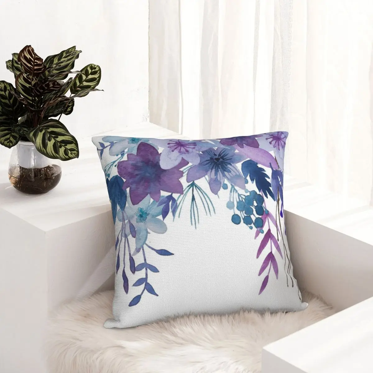 Сине-фиолетовая подушка с цветами, декоративная наволочка, Рождественская подушка для дома, Рождественские чехлы для подушек Изображение 4