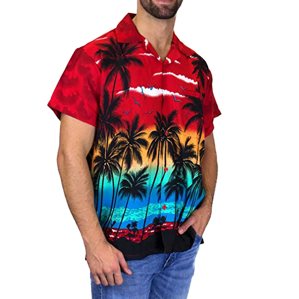 Летние модные 3D Рубашки Мужские Негабаритные Пляжные мужские Рубашки С коротким рукавом И Принтом Кокосовой Пальмы Гавайские топы Мужская Одежда Camiseta Изображение 4