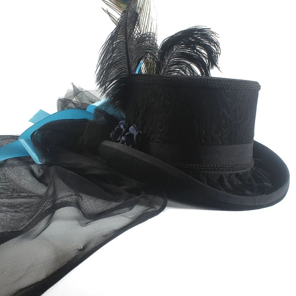 13,5 см 4 размера Ручной работы из черной шерсти Для женщин и мужчин, Свадебная Фетровая шляпа для фокусника, цилиндр для невесты Изображение 4