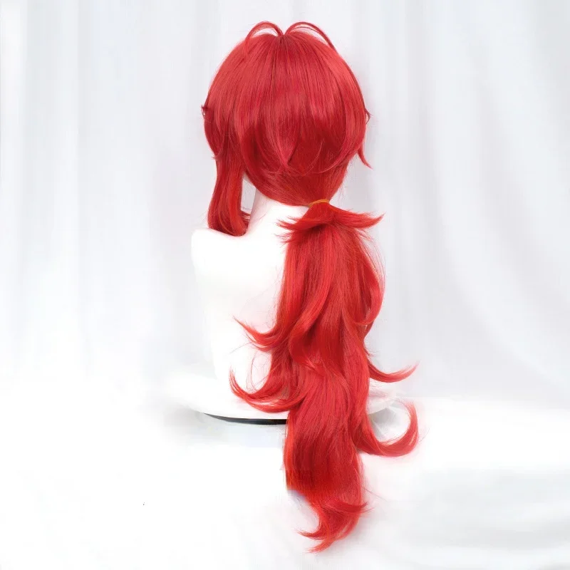 Genshin Impact Diluc Косплей 60 см Длинный Красный парик Косплей Аниме Косплей Парики Термостойкие синтетические парики Хэллоуин Изображение 4