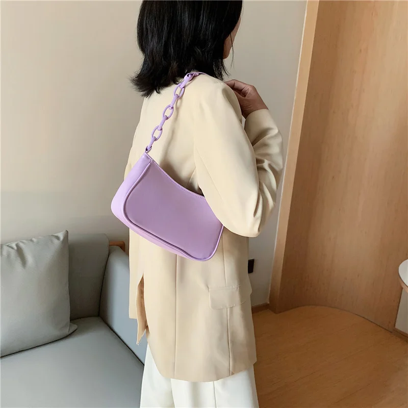 Female Leather Solid Color Chain Handbag Retro Casual Women Totes Shoulder Bags Fashion Shopping Bag сумка женская тренд Изображение 4