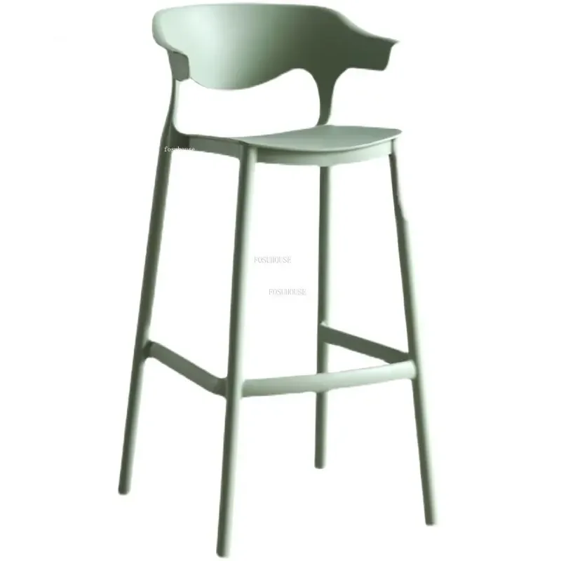 Скандинавские пластиковые барные стулья, современная барная мебель, стул для кафе со спинкой, домашний штабелируемый дизайнерский барный стул, креативные табуретки с высокими ножками Изображение 4