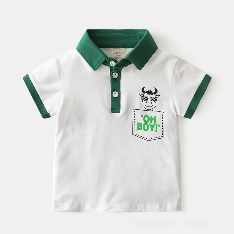 100% Хлопковая однотонная футболка-поло для маленьких мальчиков, летняя одежда, детские рубашки-поло для девочек, зеленая, черная, белая, детская футболка Изображение 5