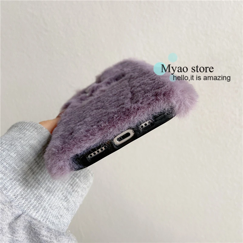 Фиолетовый чехол для телефона с забавным лицом монстра для Google Pixel 7A 8 8A 6 6A 7 Pro, пушистый плюшевый меховой чехол, мультяшные теплые зимние чехлы Изображение 5