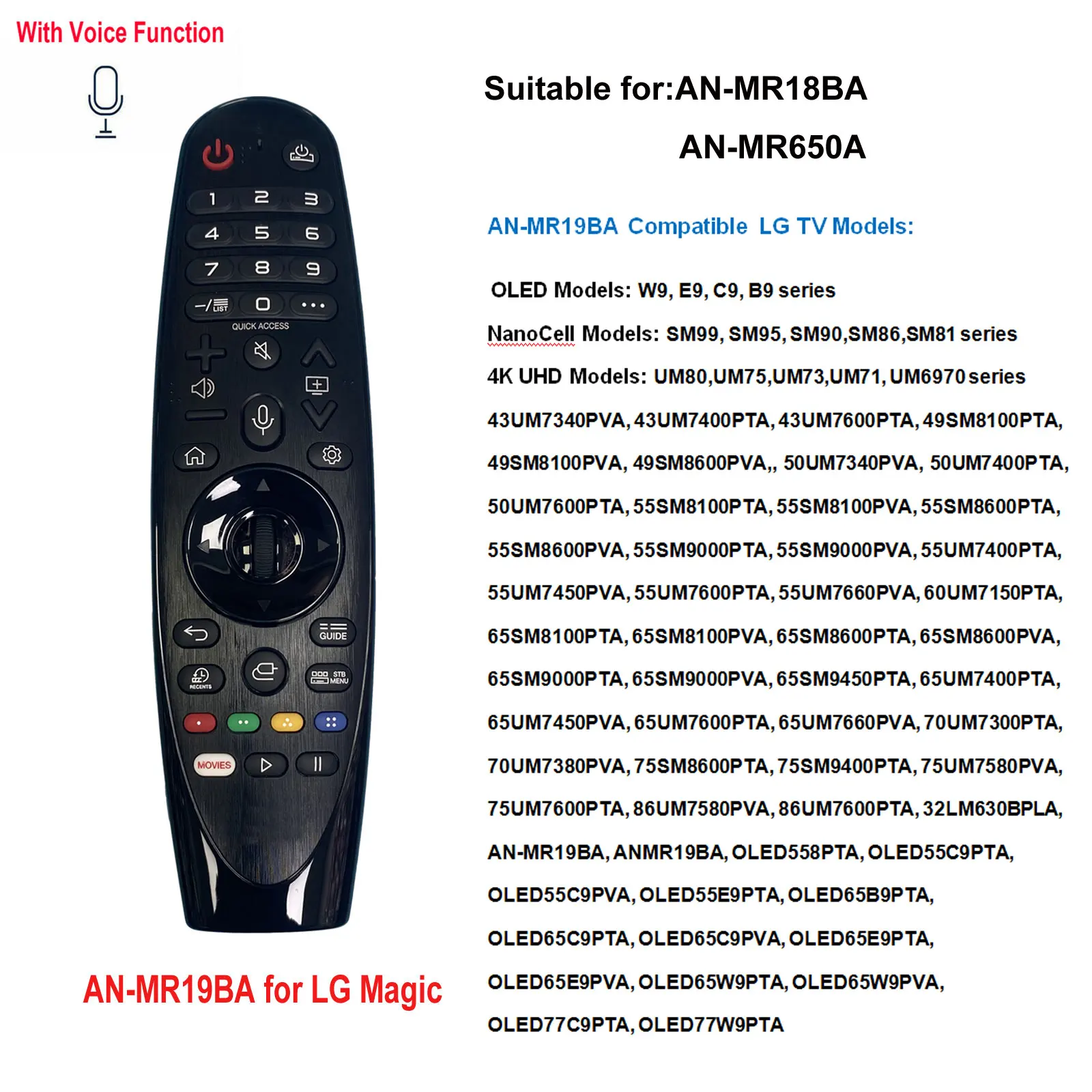 AN-MR19BA Voice Magic Пульт Дистанционного Управления для 2019 Smart 4K UHD OLED TV Fit 43UM7340 43UM7400 43UM7600 49SM8100 55SM8100PTA W9 E9 Изображение 5