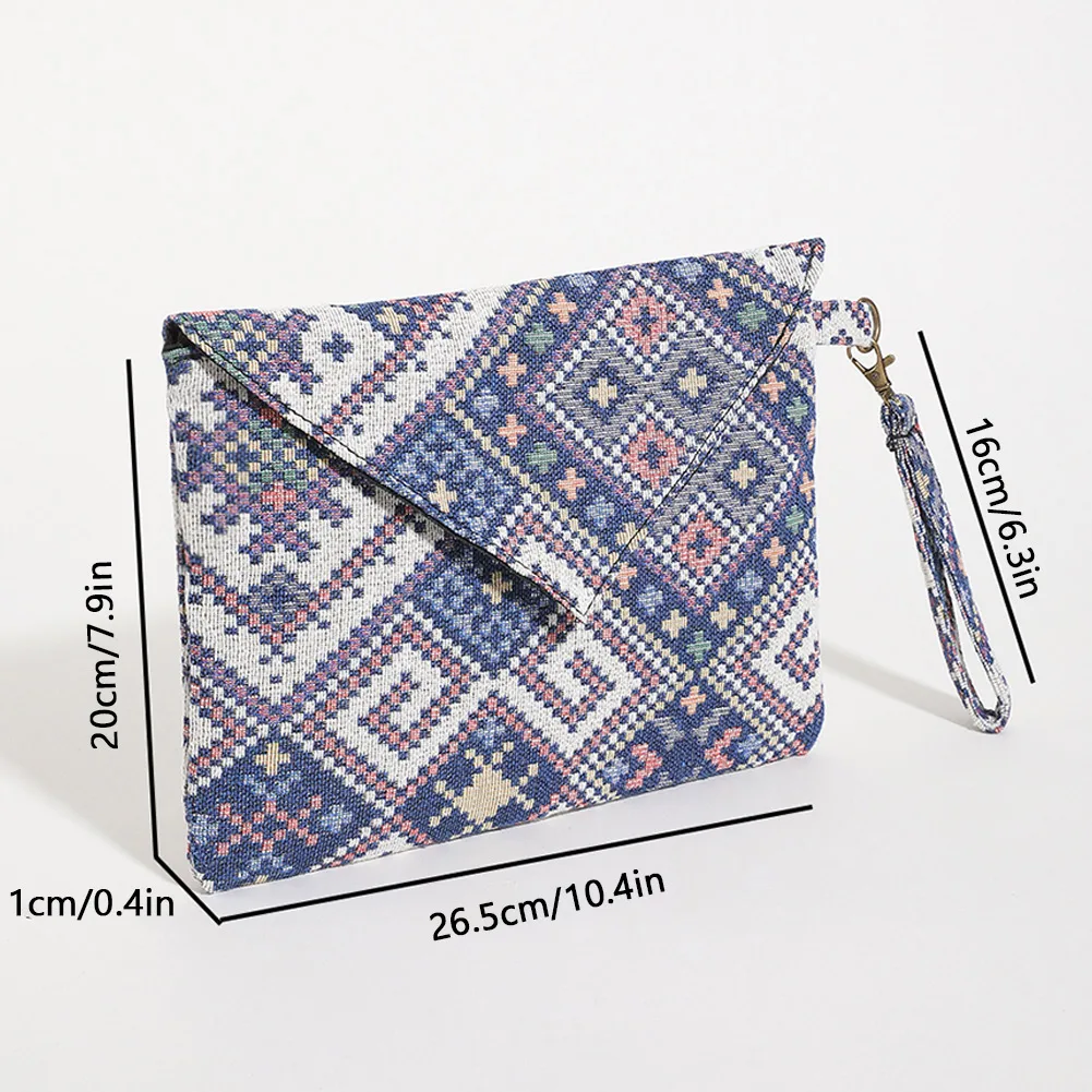 Женская сумка, этнические маленькие квадратные сумки, сумки в богемном стиле, повседневный кошелек для путешествий, женский холщовый клатч, сумки-тоутсы Изображение 5