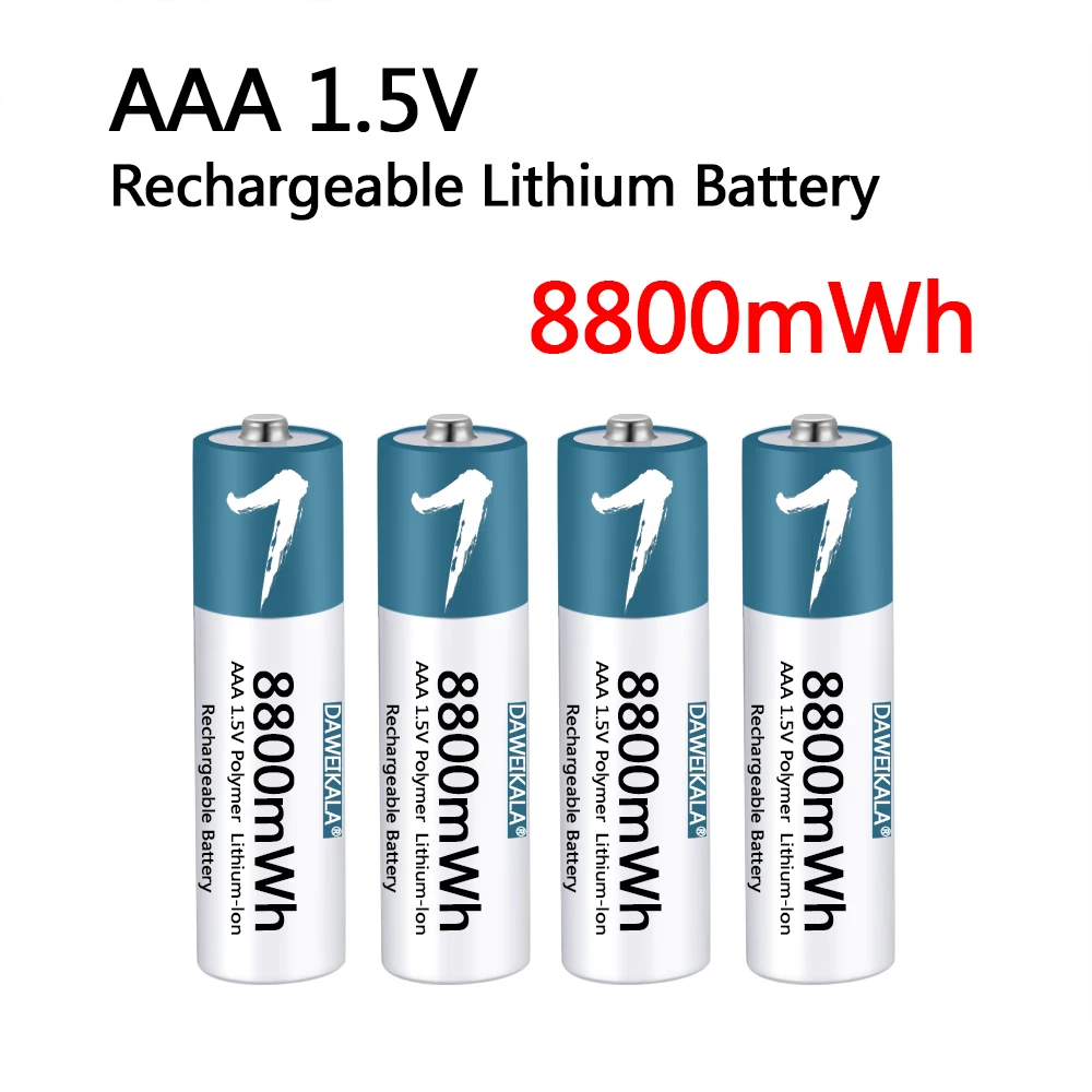 Батарея AAA 1,5 В Перезаряжаемая полимерная литий-ионная батарея 8800 МВтч Батарея AAA для мыши с дистанционным управлением, маленький вентилятор, Электрическая игрушка Изображение 5