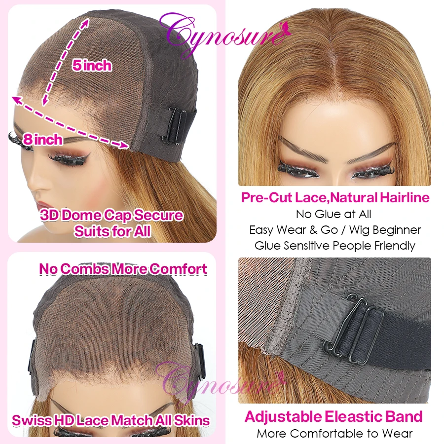 Бесклеевой парик Cynosure Hair из человеческих волос, готовый к носке, предварительно выщипанный прямой парик с подсветкой, 8X5 HD кружевных париков спереди, предварительно обрезанный шнурок Изображение 5