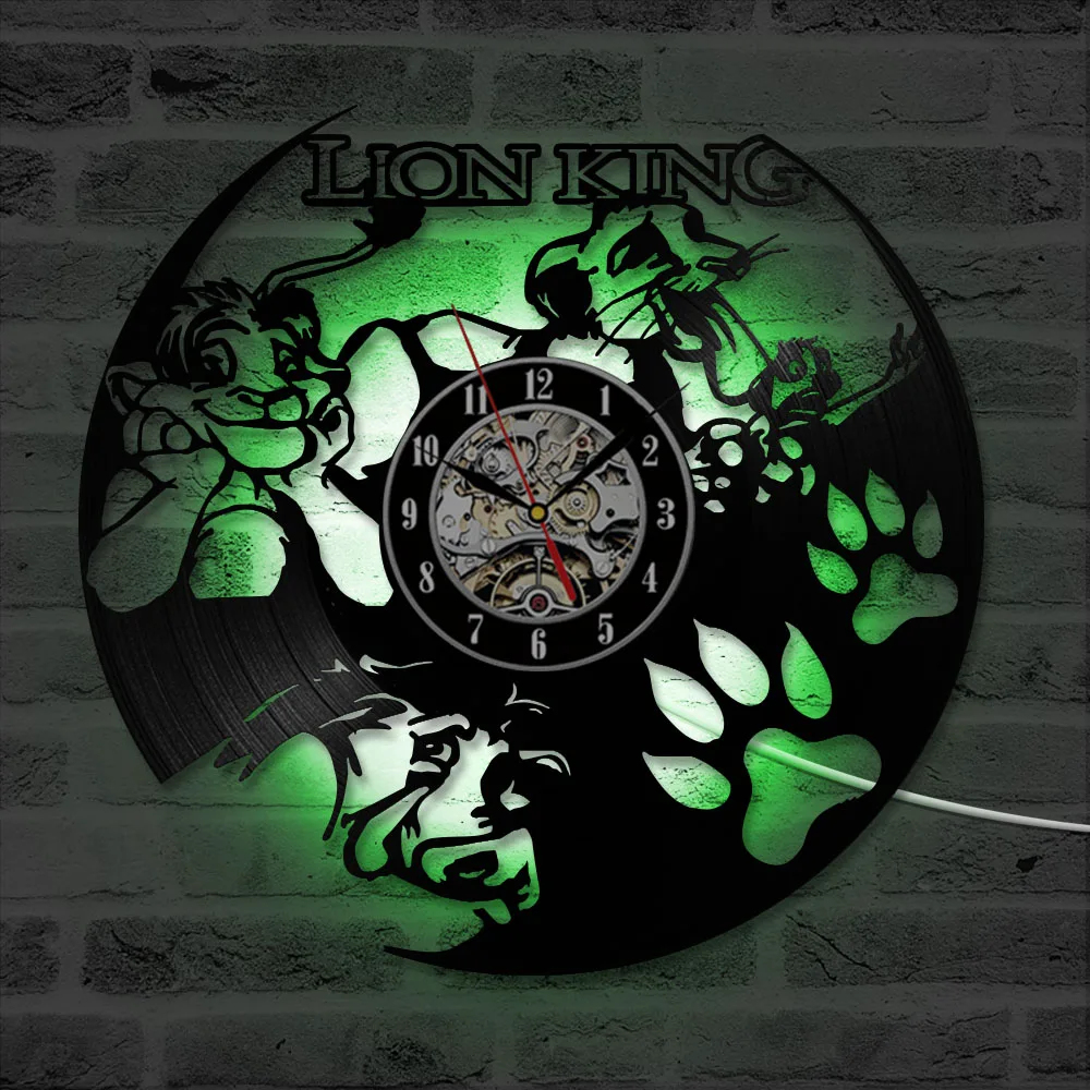 Домашний декор CD-пластинка Светодиодные часы The Lion King Виниловая пластинка Настенные часы Классический античный стиль Подвесные настенные часы ручной работы Изображение 5
