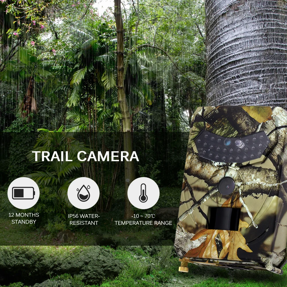Охотничья камера 12MP 1080P Trail Hunting Game Camera Камера для разведки дикой природы с датчиком PIR, инфракрасный регистратор ночного видения IP56 Изображение 5
