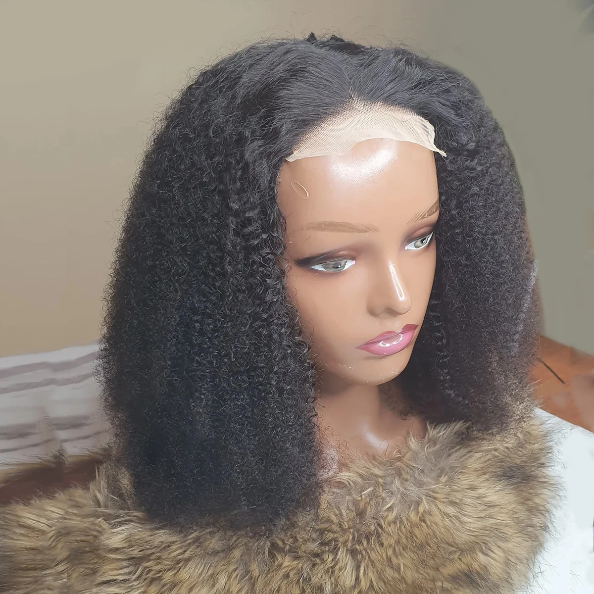 Афро кудрявые человеческие волосы HD кружевные парики-боб спереди для чернокожих женщин Изображение 5