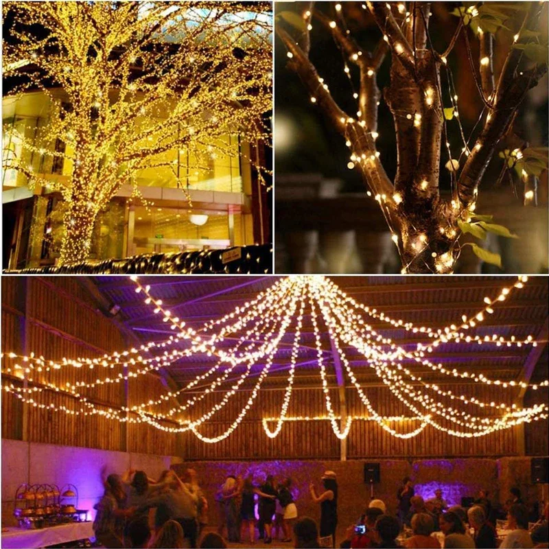 Новогодняя Солнечная Лампа LED Outdoor 7M String Lights Fairy Водонепроницаемая Для Праздника Рождественской Вечеринки, Гирлянды, Садовый Декор, Освещение Изображение 5