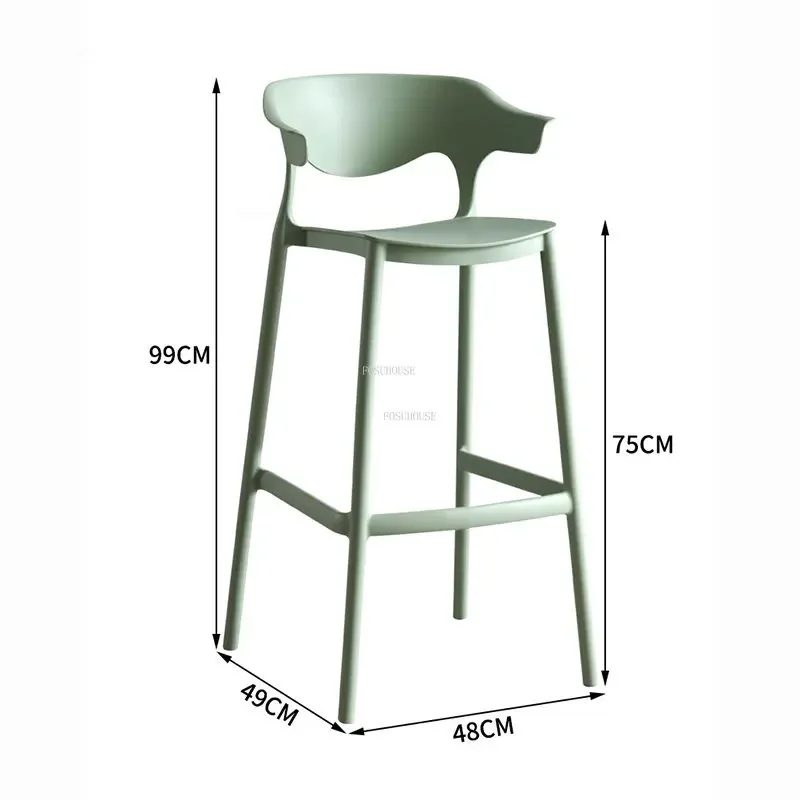 Скандинавские пластиковые барные стулья, современная барная мебель, стул для кафе со спинкой, домашний штабелируемый дизайнерский барный стул, креативные табуретки с высокими ножками Изображение 5